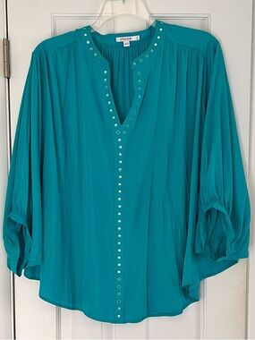Chico's Teal Button-Trim Peasant Blouse